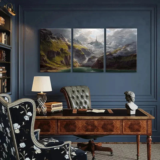 3pcs Fantasy Mountain Valley Scene Wall Art Set Canvas Framed 40x60cm - High Quality Print 100% Australian Made Wall Canvas Ready to Hang