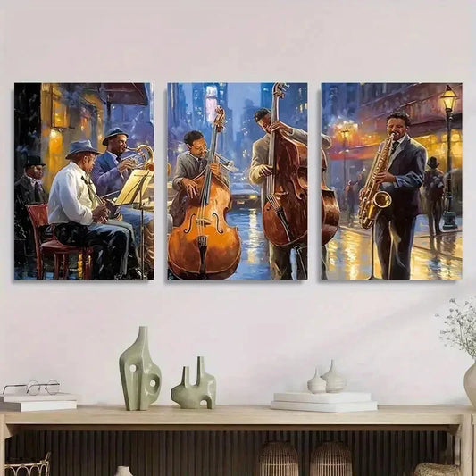 3pcs Vibrant Abstract Musical Band Modern Metal Print Ready to Hang Art