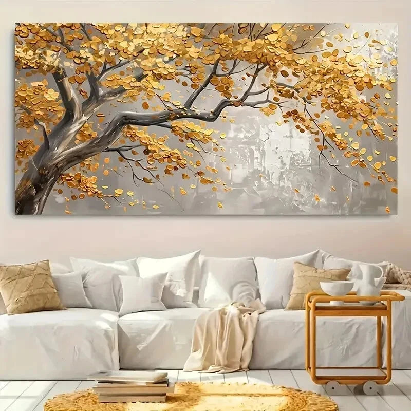 Abstract Gold Leaf Plant wall canvas office home room framed 120x60cm