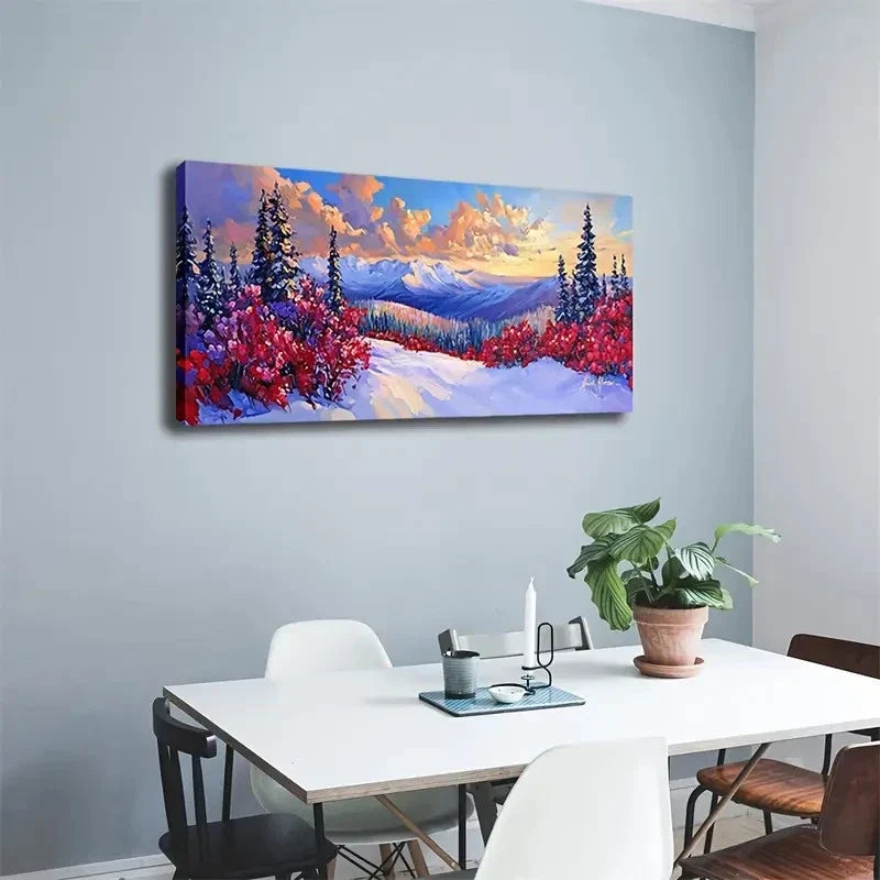 Snow Mountain Landscape Red Wall Art Canvas Office Home Room Framed 120x60cm