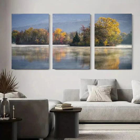 3pcs Reflections of Trees and Mountains Metal Print Ready to Hang Art