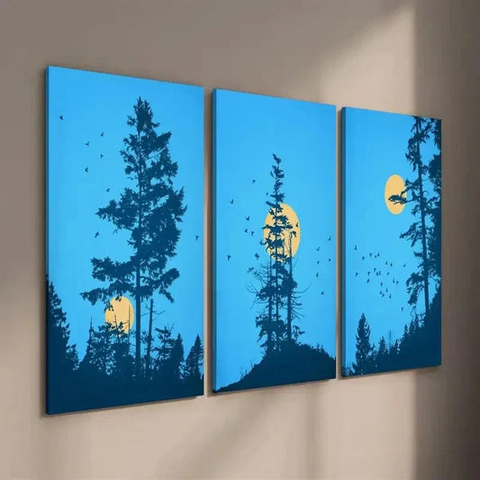 3pcs Landscape of Forest Trees and Birds Wall Art Set Canvas Framed 40x60cm - High Quality Print 100% Australian Made Wall Canvas Ready to Hang