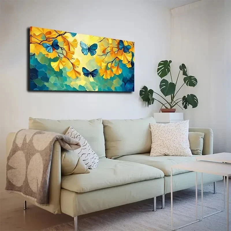 Watercolor Blue Butterflies Wall Art canvas office home room framed 120x60cm