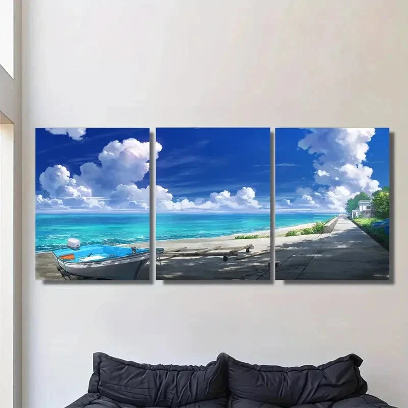 3pcs Beach Scene Ocean Blue Sky Metal Print Ready to Hang Art