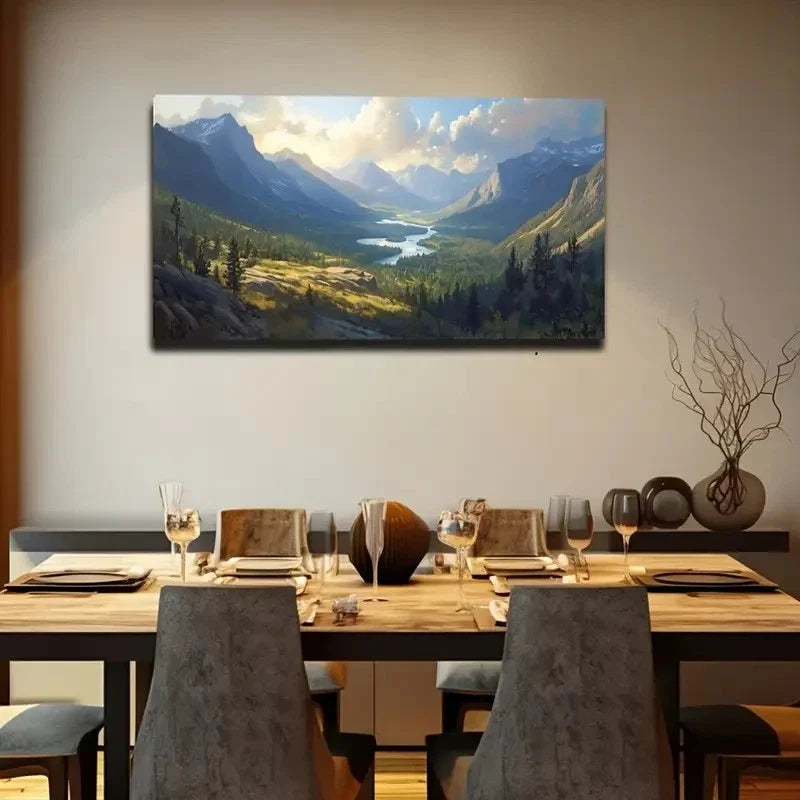 Mountains White Clouds Forest Wall Art Canvas Office Home Room Framed 120x60cm
