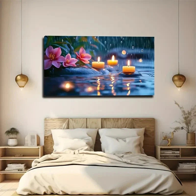 Serene Water Surface Candles Wall Art Canvas Office Home Room Framed 120x60cm