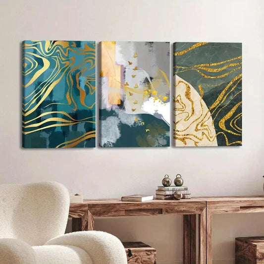 3pcs Modern Nordic Style Abstract Geometry Gold Wall Art Set Canvas Framed 40x60cm - High Quality Print 100% Australian Made Wall Canvas Ready to Hang