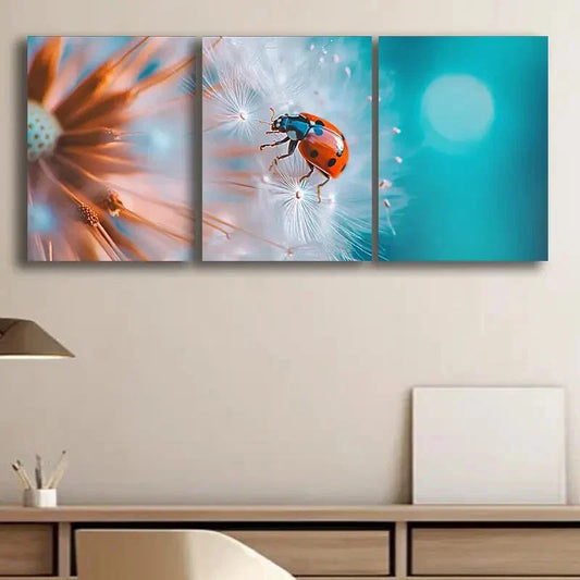 3pcs Luxurious Ladybug Colorful Nature Perfect Wall Art Set Canvas Framed 40x60cm - High Quality Print 100% Australian Made Wall Canvas Ready to Hang