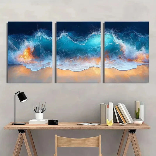 3pcs Modern Ocean Style Color Wave Metal Print Ready to Hang Art