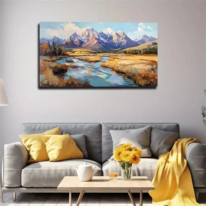 Snowy Mountain Scene Modern Wall Art Canvas Office Home Room Framed 120x60cm