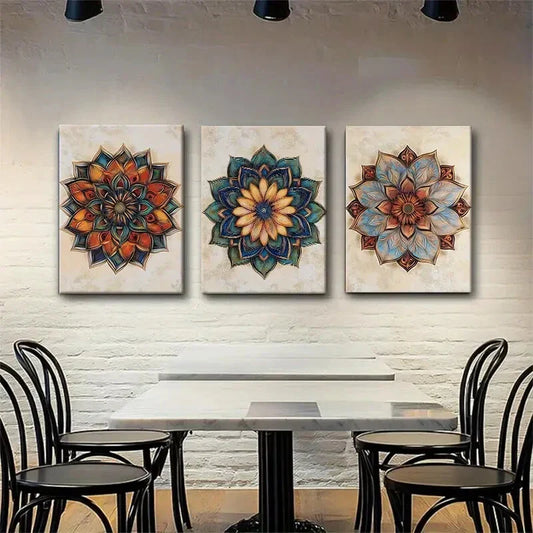 3pcs Intricate Vintage-Inspired Symmetry Perfect Wall Art Set Canvas Framed 40x60cm - High Quality Print 100% Australian Made Wall Canvas Ready to Hang