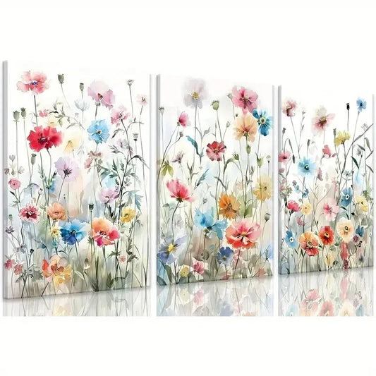 3pcs Colorful Wildflower Pictures Prints Wall Art Set Canvas Framed 40x60cm - High Quality Print 100% Australian Made Wall Canvas Ready to Hang