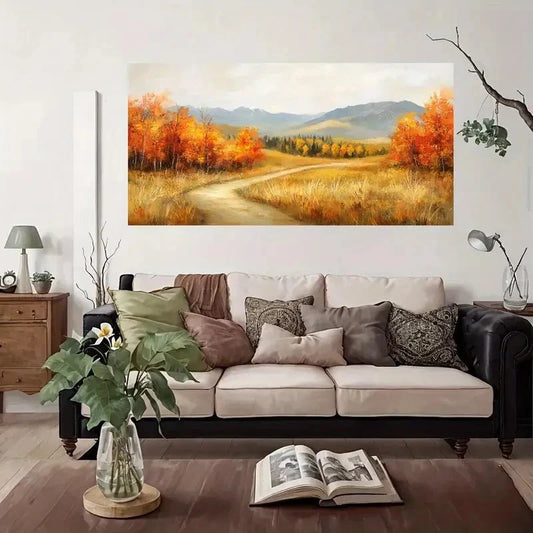 Autumn Landscape Pathway Wall Art Canvas Office Home Room Framed 80x45cm