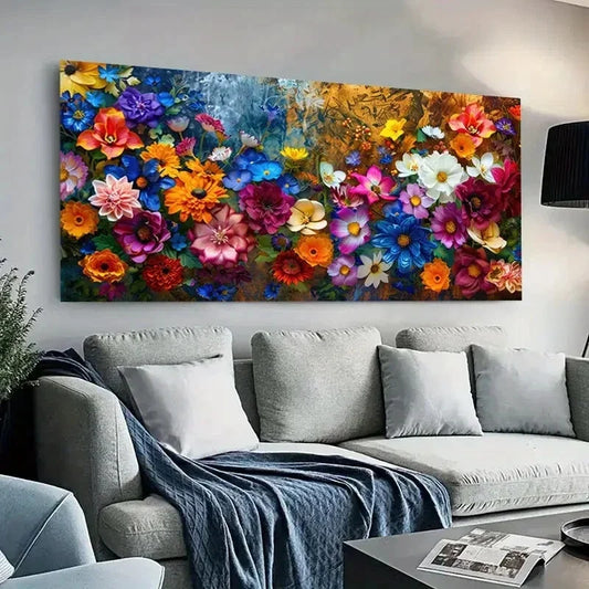 Ornate Golden & Blue Background Wall Art Canvas Office Home Room Framed 120x60cm