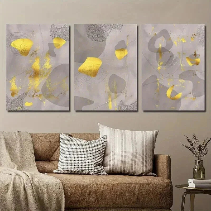 3pcs Medieval Golden And Brown Shapes Wall Art Set Canvas Framed 40x60cm - High Quality Print 100% Australian Made Wall Canvas Ready to Hang