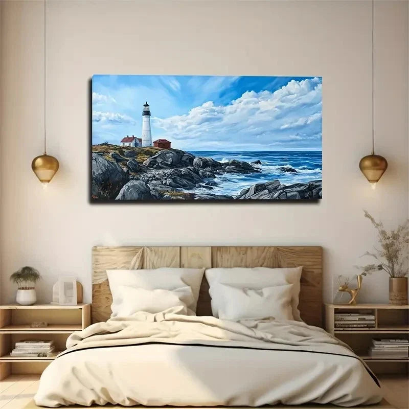 Lighthouse By The Seaside Wall Art Canvas Office Home Room Framed 120x60cm