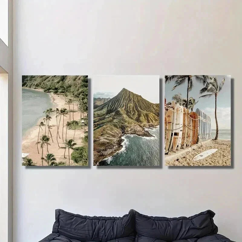 3pcs Mountain Surfing And Coastal Beach Scenes Wall Art Set Canvas Framed 40x60cm - High Quality Print 100% Australian Made Wall Canvas Ready to Hang