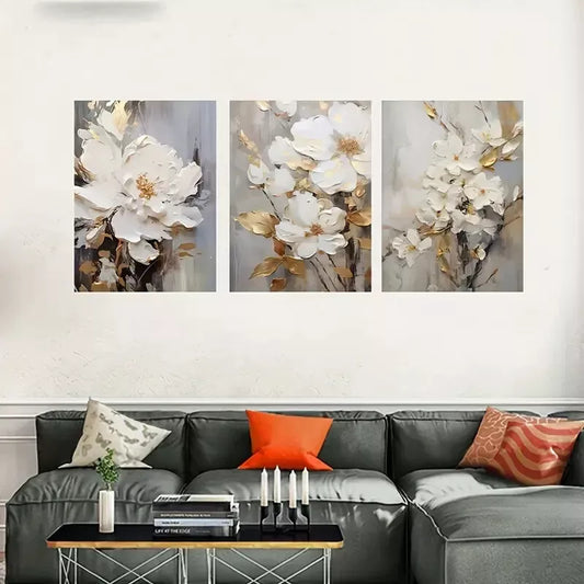 3pcs Abstract White Floral Canvas Framed 40x60cm - High Quality Print 100% Australian Made Wall Canvas Ready to Hang