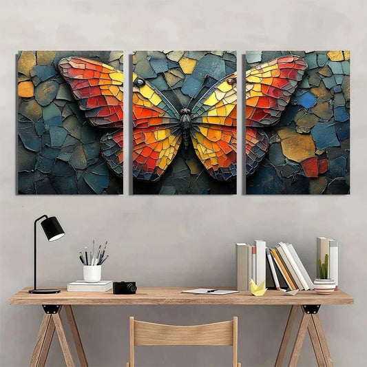 3pcs Butterfly Painting Mosaic Metal Print Ready to Hang Art