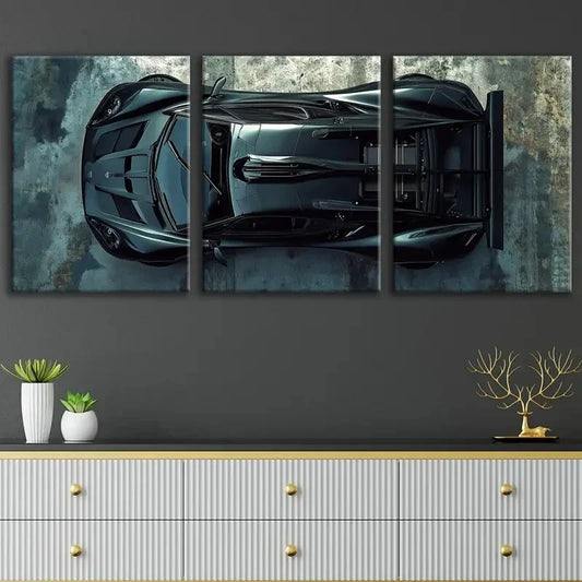3pcs Vintage Fashion Black Cool Sports Car Gray Wall Art Set Canvas Framed 40x60cm - High Quality Print 100% Australian Made Wall Canvas Ready to Hang