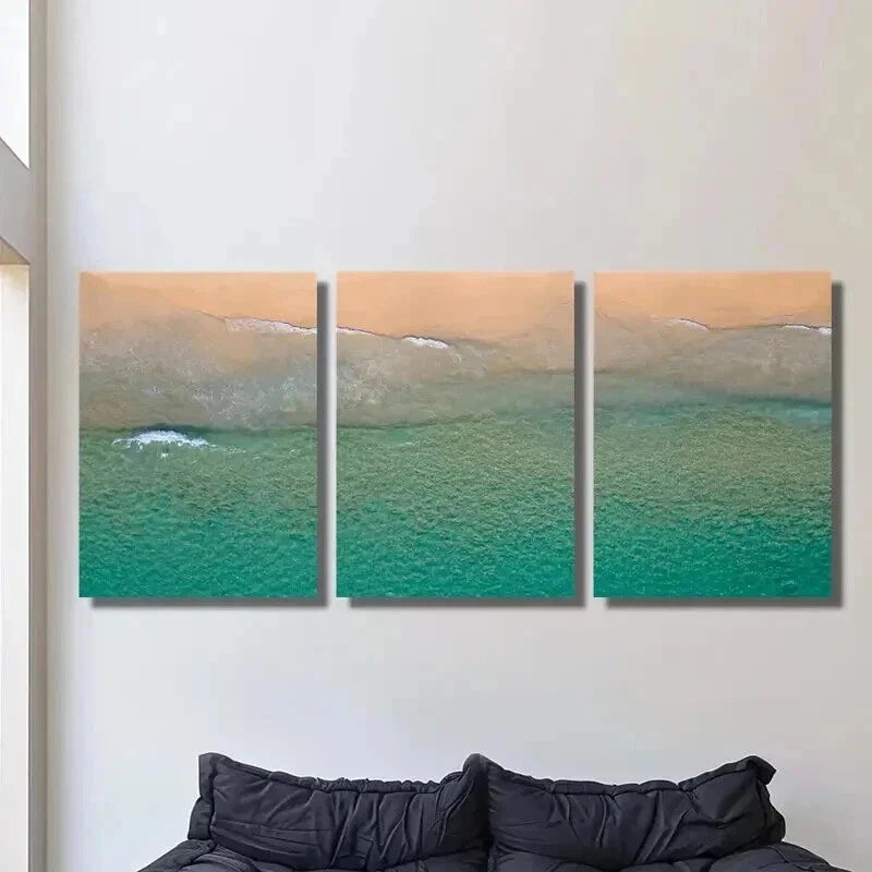 3pcs Turquoise Coastal Landscape Decor Wall Art Set Canvas Framed 40x60cm - High Quality Print 100% Australian Made Wall Canvas Ready to Hang