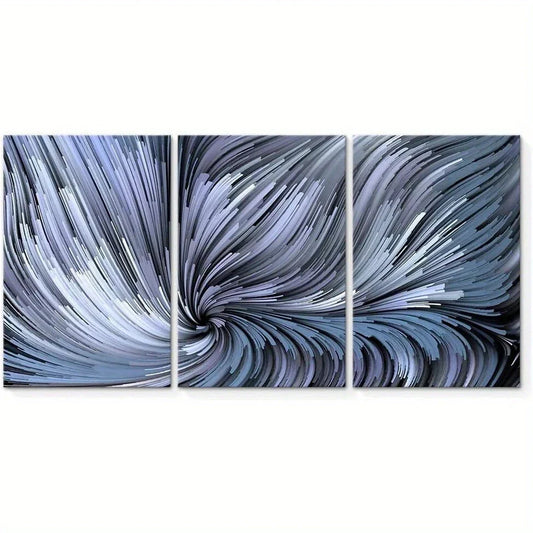 3pcs Gorgeous Petard Gray & White Lines Design Metal Print Ready to Hang Art