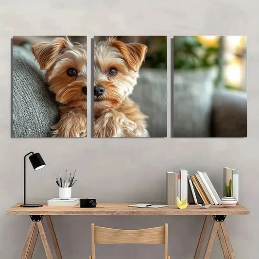 3pcs Adorable Yorkshire Terrier Dog Metal Print Ready to Hang Art