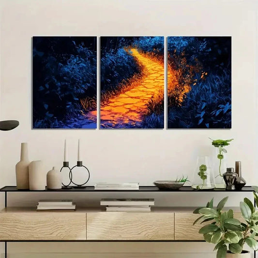 3pcs Vibrant Garden Pathway Wall Art Set Canvas Framed 40x60cm - High Quality Print 100% Australian Made Wall Canvas Ready to Hang