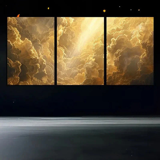 3pcs Baiyun White Modern Cloud Design Metal Print Ready to Hang Art