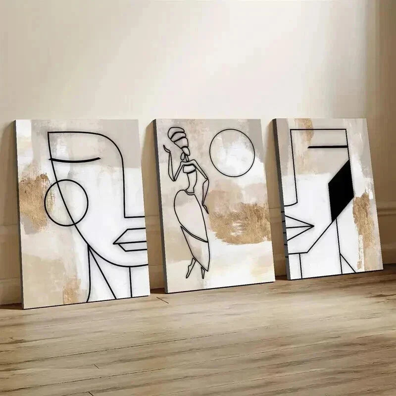 3pcs Neutral Feminine Woman Line Wall Art Set Canvas Framed 40x60cm - High Quality Print 100% Australian Made Wall Canvas Ready to Hang