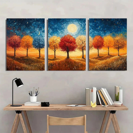 3pcs Vincent Van Gogh Modern Oil Paintings Metal Print Ready to Hang Art