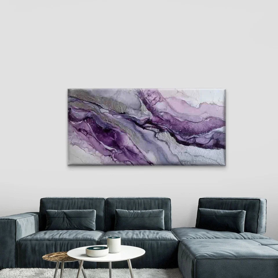 Purple Gradient Abstract Textur Wall Art Canvas Office Home Room Framed 80x45cm