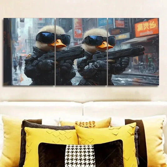 3pcs Two cute baby ducks in cyberpunk armor Metal Print Ready to Hang Art