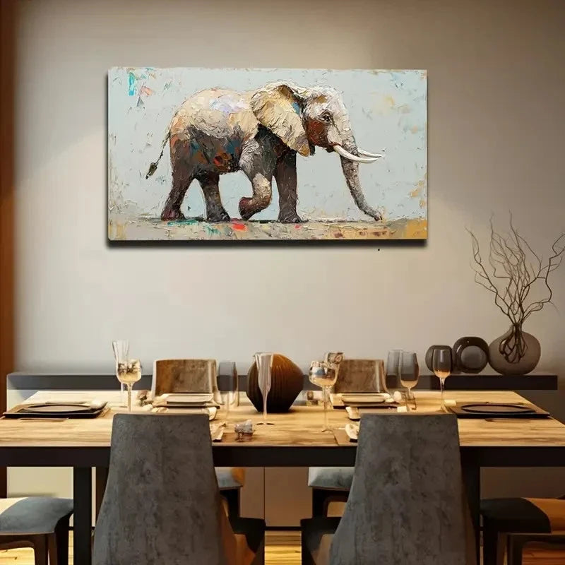 Elephant Forest Scene Vibrant Wall Art Canvas Office Home Room Framed 120x60cm