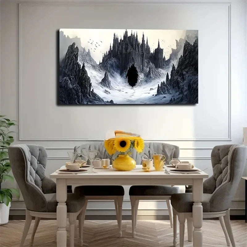 Rugged Hill & Castle Abstract Wall Art Canvas Office Home Room Framed 120x60cm
