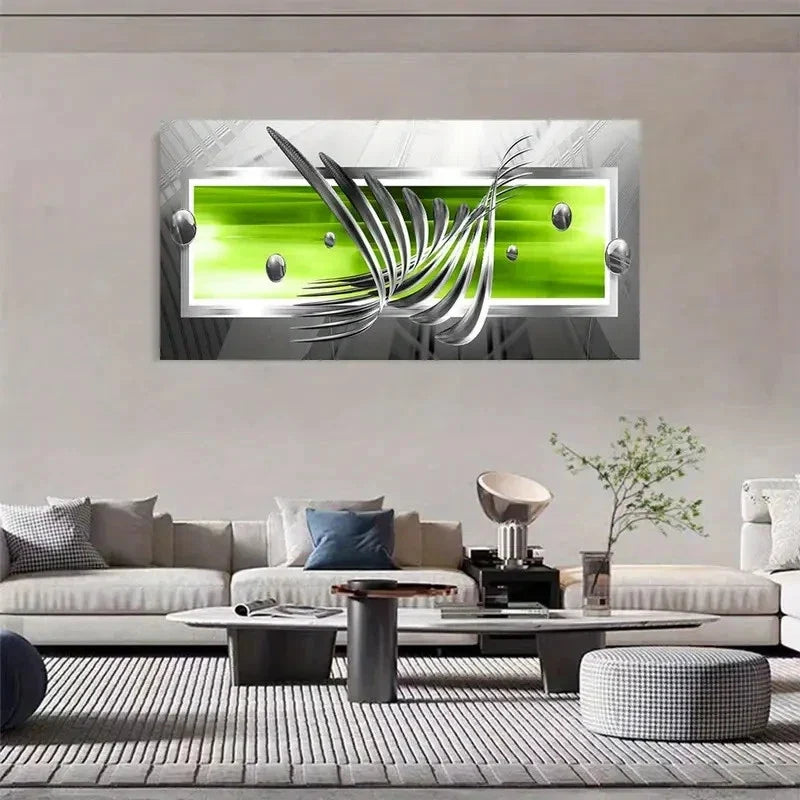 Green Fantasy Silver Wings Wall Art Canvas Office Home Room Framed 120x60cm