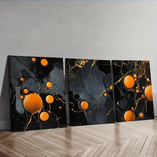 3pcs Black & Golden Bubble Fluid Design Wall Art Set Canvas Framed 40x60cm - High Quality Print 100% Australian Made Wall Canvas Ready to Hang