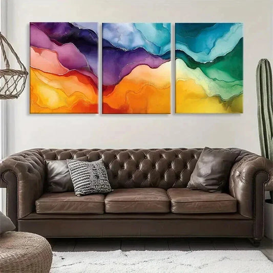 3pcs Colorful and Flowing Design Vibrant Perfect Wall Art Set Canvas Framed 40x60cm - High Quality Print 100% Australian Made Wall Canvas Ready to Hang