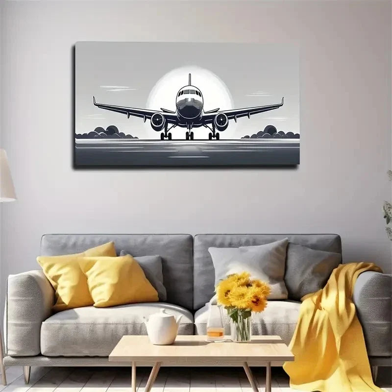 Aviation-Themed Décor Clouds Wall Art Canvas Office Home Room Framed 120x60cm
