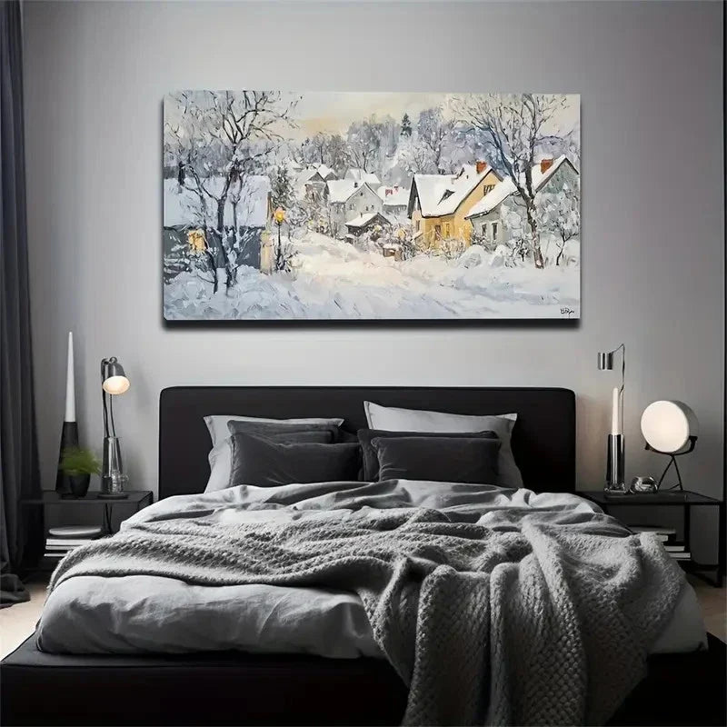 Landscape Snow-Covered Rooftops Wall Art Canvas Office Home Room Framed 120x60cm