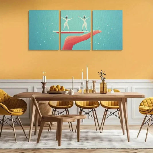 3pcs Vibrant Blue Starry Night Playful Cartoon Metal Print Ready to Hang Art