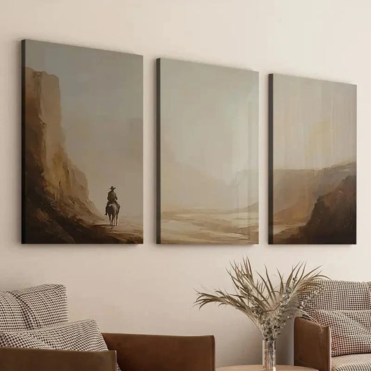 3pcs American Canyon Landscape Horse Vintage Wall Art Set Canvas Framed 40x60cm - High Quality Print 100% Australian Made Wall Canvas Ready to Hang