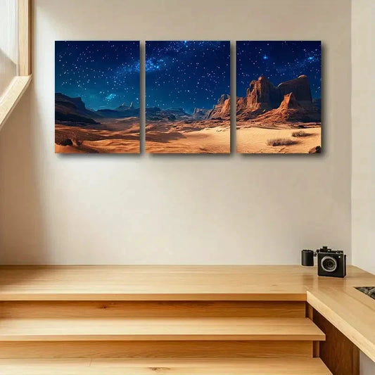 3pcs Desert Night Sky Starry Landscape Painting Metal Print Ready to Hang Art
