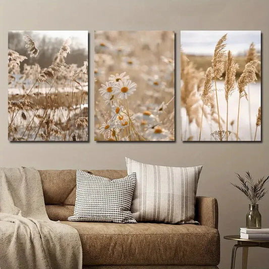 3pcs Botanical Daisy Wildflower Plant Reed Metal Print Ready to Hang Art