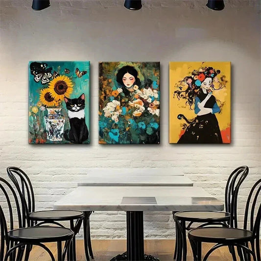 3pcs Sunflower Abstract Modern Aesthetic Perfect Wall Art Set Canvas Framed 40x60cm - High Quality Print 100% Australian Made Wall Canvas Ready to Hang