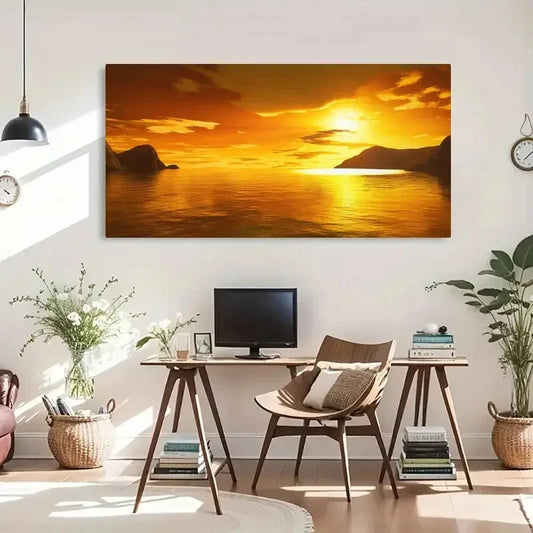 Seaside Landscape Orange Décor Wall Art Canvas Office Home Room Framed 120x60cm