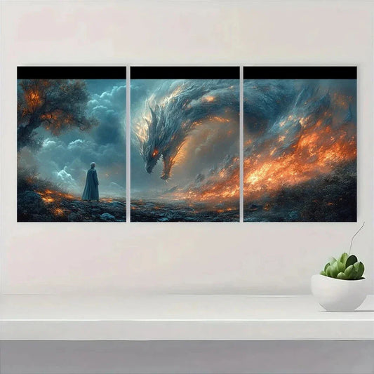 3pcs Mythical Dark Forest and Dragon Fantasy Metal Print Ready to Hang Art