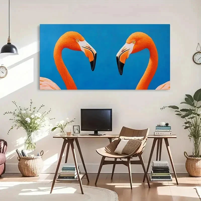 Flamingo Orange & Blue Hues Wall Art Canvas Office Home Room Framed 120x60cm