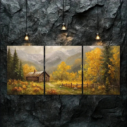 3pcs Golden Trees & Rolling Hills Nature Perfect Wall Art Set Canvas Framed 40x60cm - High Quality Print 100% Australian Made Wall Canvas Ready to Hang