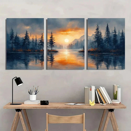 3pcs Trees & Mountain Seascape Abstract Metal Print Ready to Hang Art